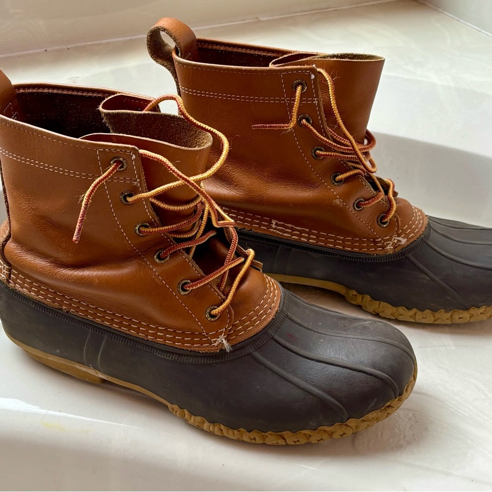 L.L. Bean Men's Brown Leather and Black Rubber Boots